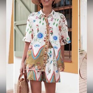 Colorful Patterned Shirt and Shorts Set